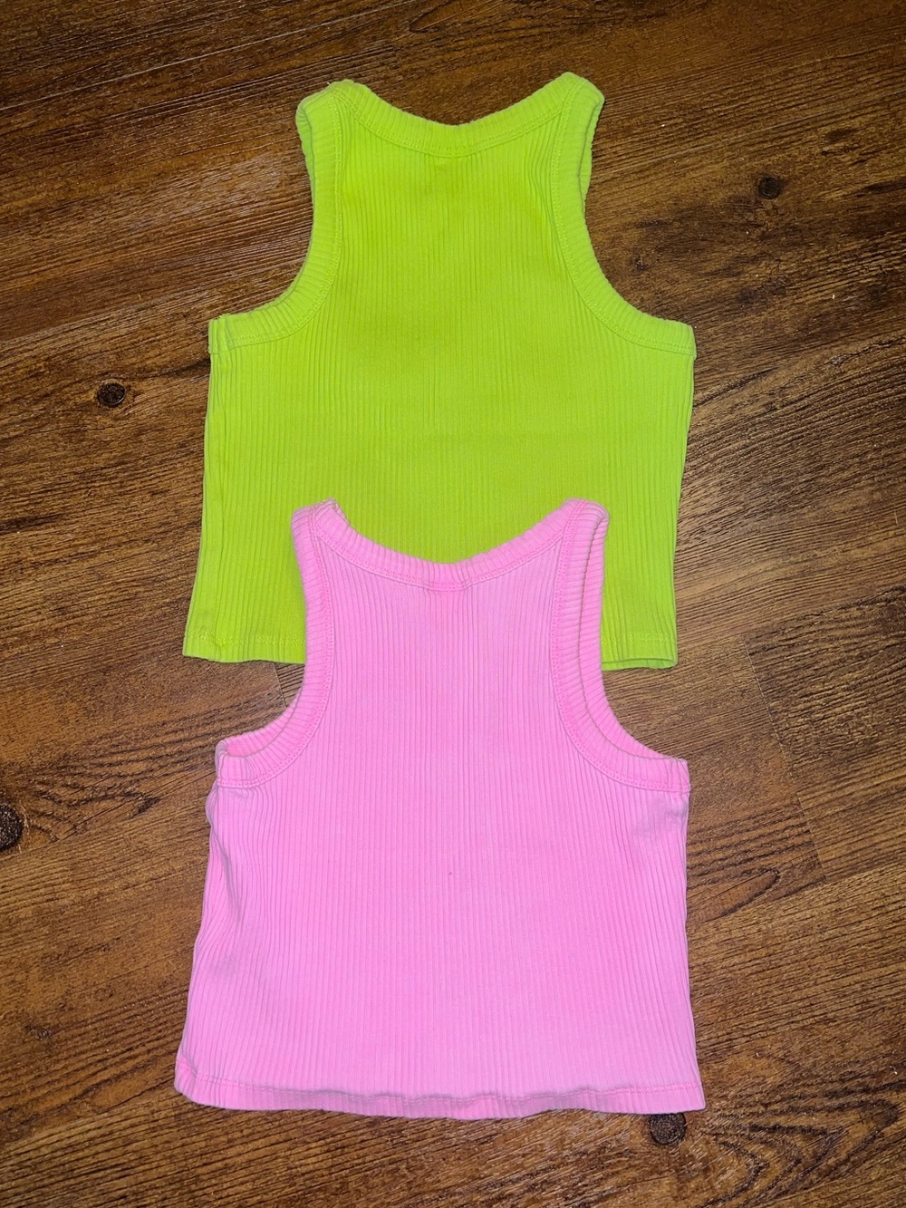 Zara Neon Green & Pink Ribbed Y2K Cropped Tank Top Girls Size 11-12 - Picture 3 of 5